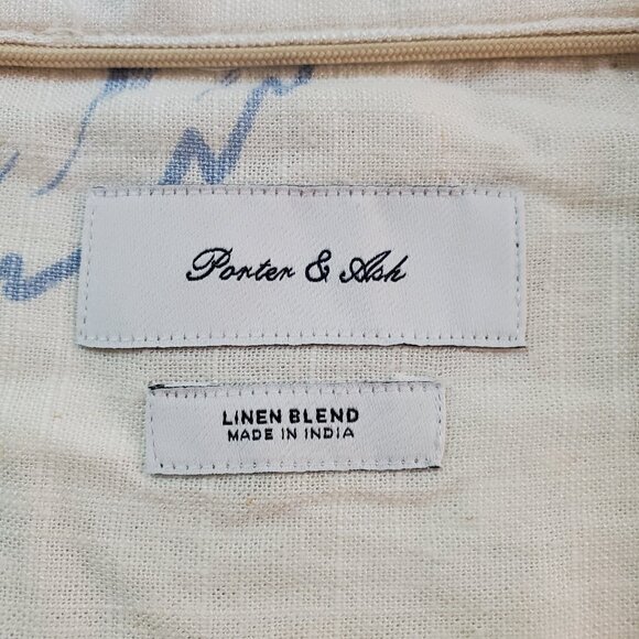 NWT PORTER & ASH SZ L Men's Linen Blend Floral White & Blue Short Sleeve Shirt - Picture 6 of 12